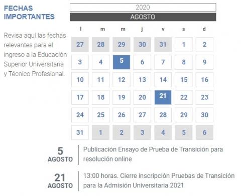 Fechas duración inscripción PSU.